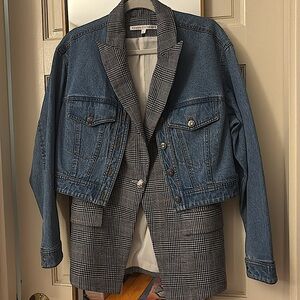 Veronica Beard Denim and Plaid Dickey Jacket